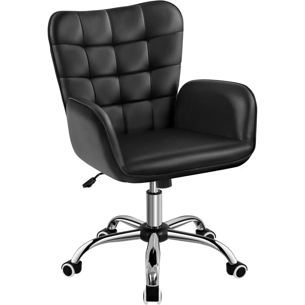 

Ergonomic Adjustable Leather Office Chair with Wide Seat and Padded Armrests for Study or Bedroom, Black
