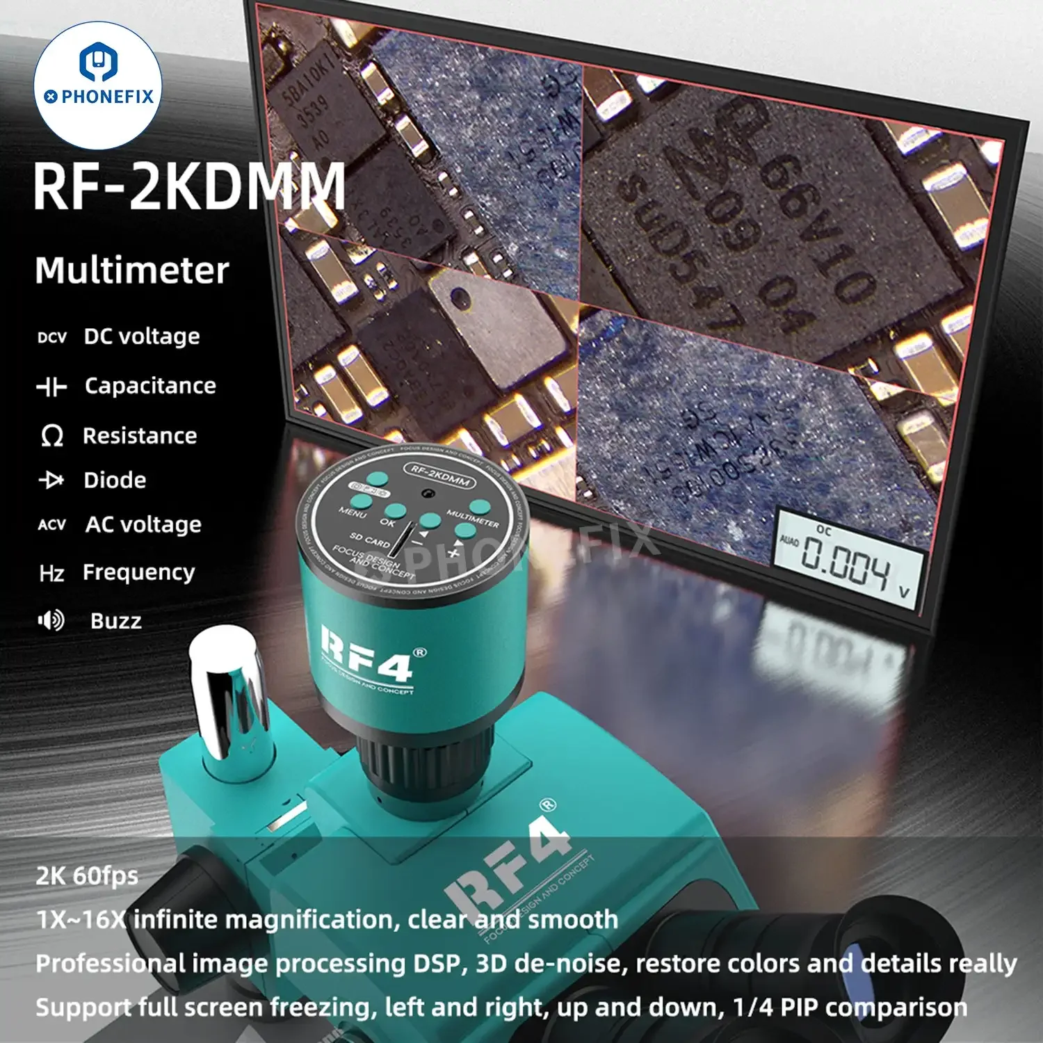 Imagem -03 - Microscópio Trinocular Câmera Digital para Lente de Montagem c Solda Pcb Rf4 Rf2kdmm 2k Hdmi 1080p 60fps