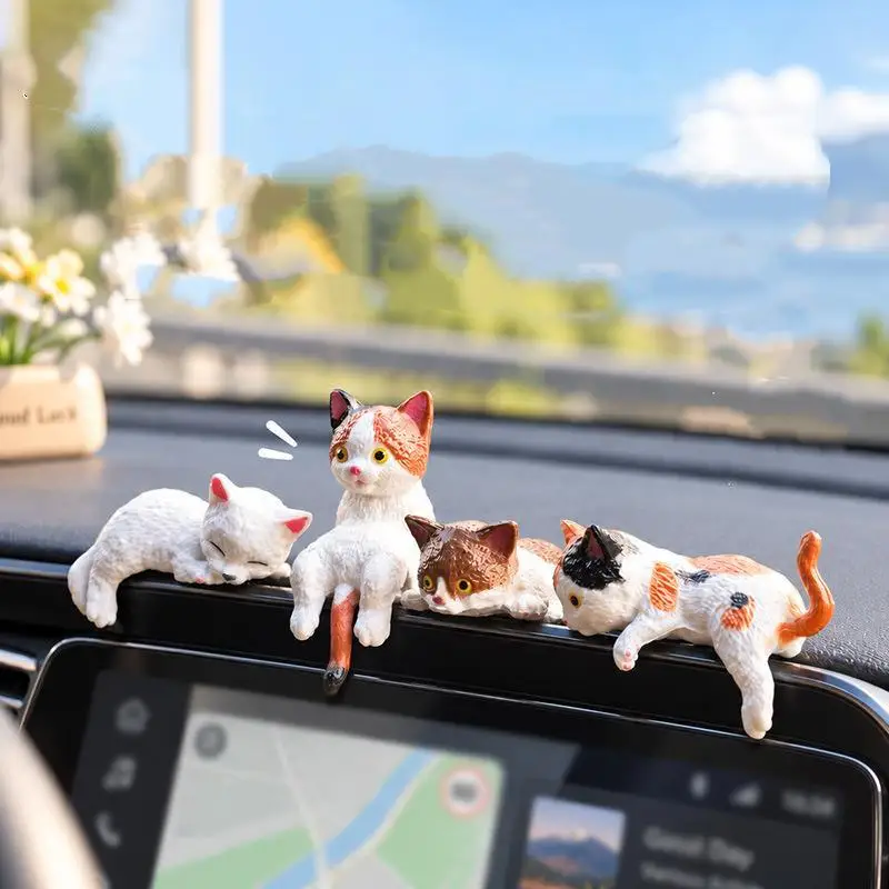 5Pcs Kawaii Sleeping Cat Decorations Cute Mini Figurine Ornaments for Car Interior Home Table Decor Creative Gift