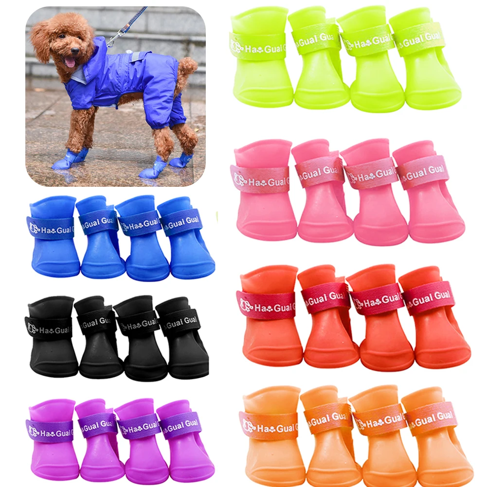 4Pcs Pet WaterProof Rainshoe Anti-slip Rubber Boot For Small Medium Large Dogs Cats Outdoor Shoe Dog Ankle Boots Pet Accessories