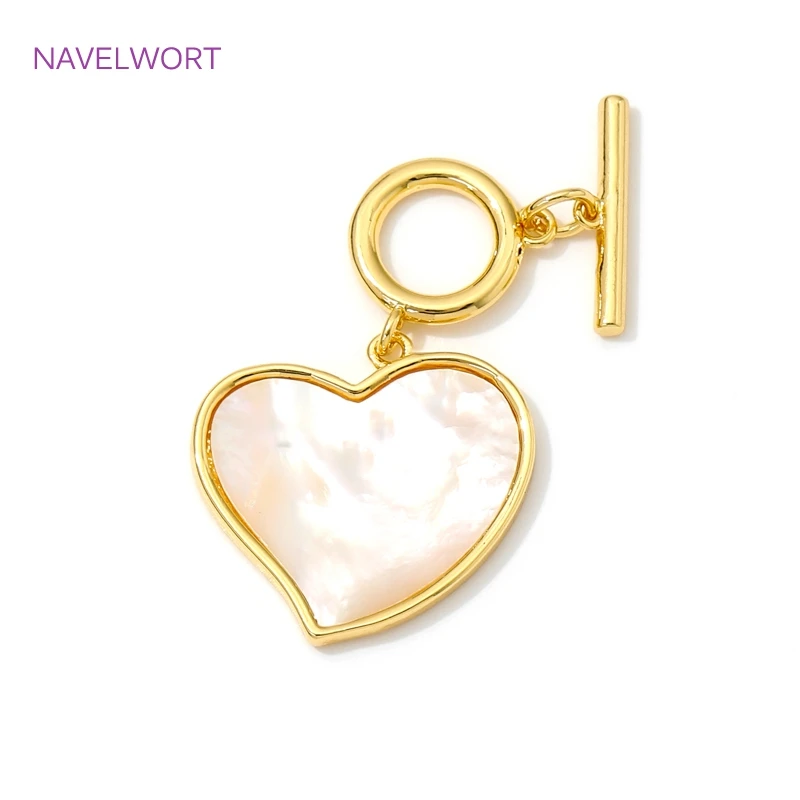 18K vergoldete Herz-Knebelverschlüsse für die Schmuckherstellung, Messing-Naturmuschel-OT-Verschlüsse, DIY-Armband-Bastelzubehör