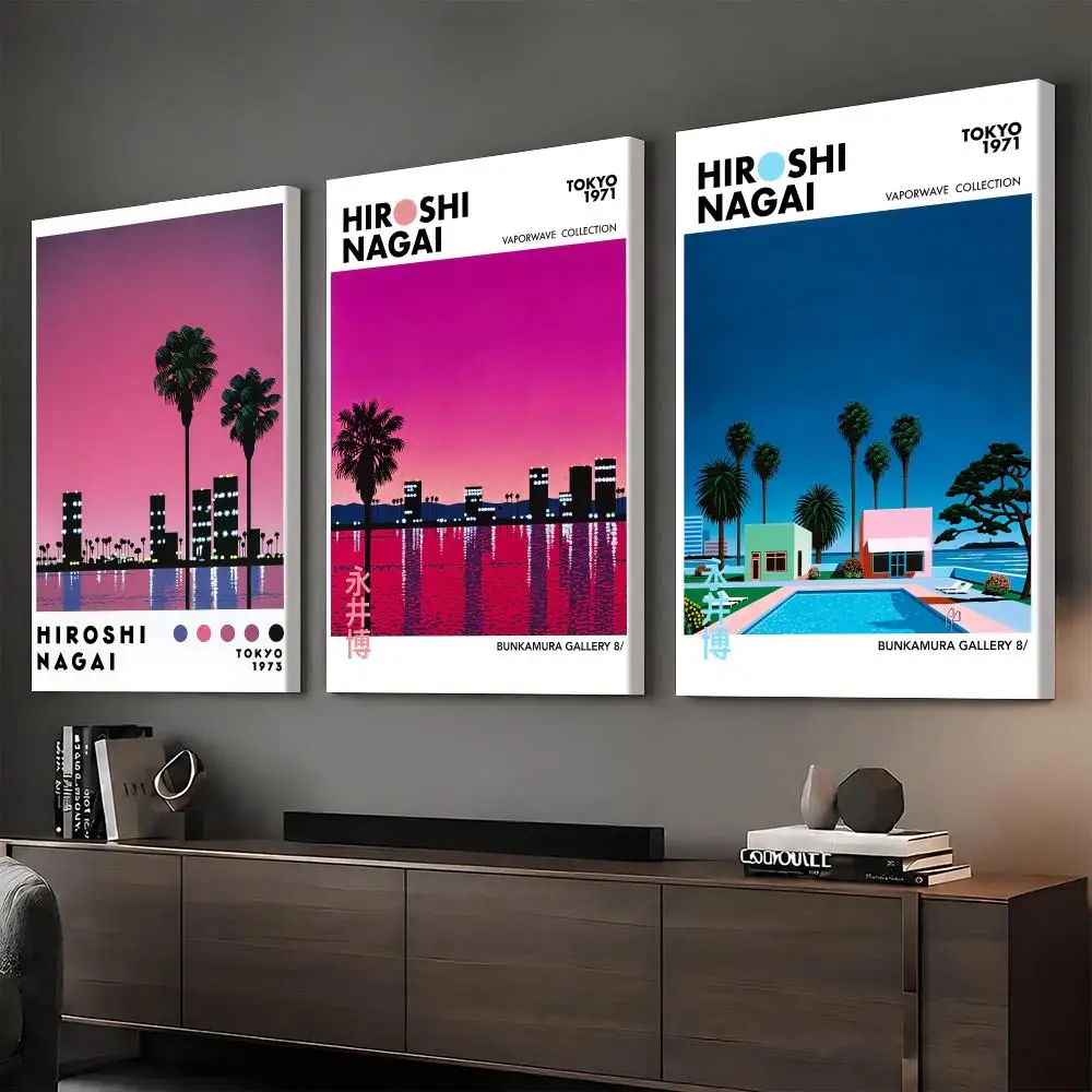 H-Hiroshi Nagai Neon Resort Escape Framed Wall Painting Vintage Framed Wall Art Poster Canvas Elegant Home Decor Painting
