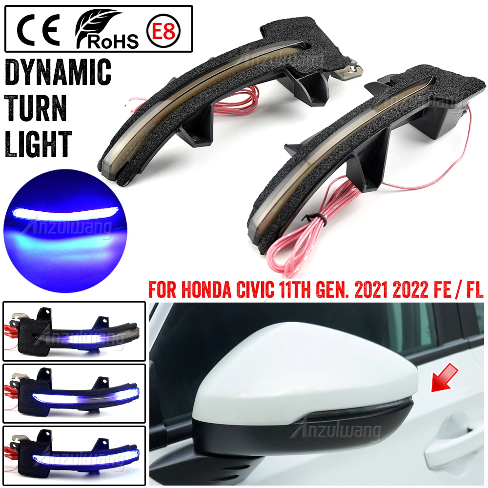 

For Honda Civic 11th Gen. 2021 2022 FE / FL LED Dynamic Side Mirror Turn Signal Light Indicator Sequential Lamps