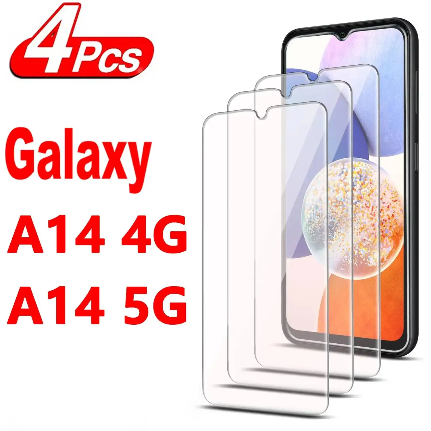 

Защитная пленка для экрана Samsung Galaxy A14 5G, 4 шт., закаленное стекло, твердость 9H, без пузырьков, легко устанавливается