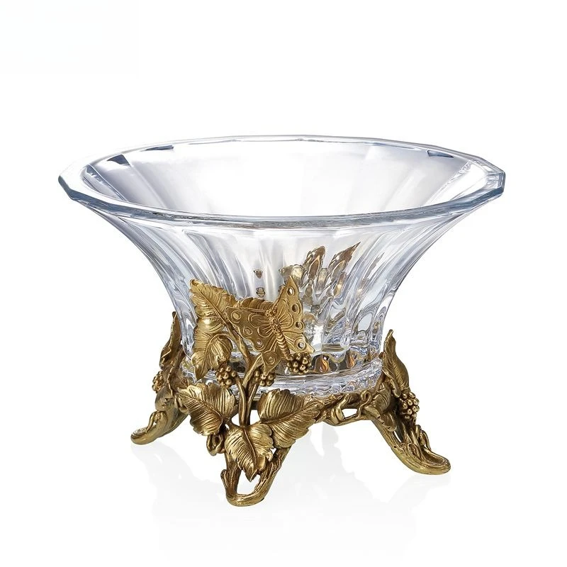 Copper with crystal glass four-legged copper seat small fruit basin decoration high-end