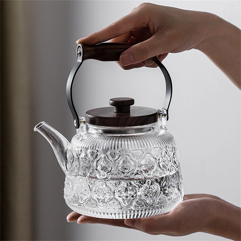 Glass Teapot with Infuser Handle High Borosilicate Tea Kettle Flower Tea Set Kitchen Induction Gas Stove Tea Pot Home Teaware