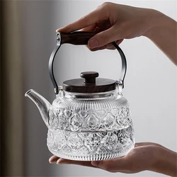 Glass Teapot with Infuser Handle High Borosilicate Tea Kettle Flower Tea Set Kitchen Induction Gas Stove Tea Pot Home Teaware