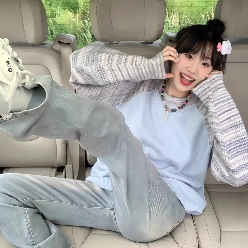 

Свитер вязаный Трикотаж Женская одежда зима 2025 Женский свитер Пуловер Зимняя одежда женская ﻿ уютные топы контрастного цвета