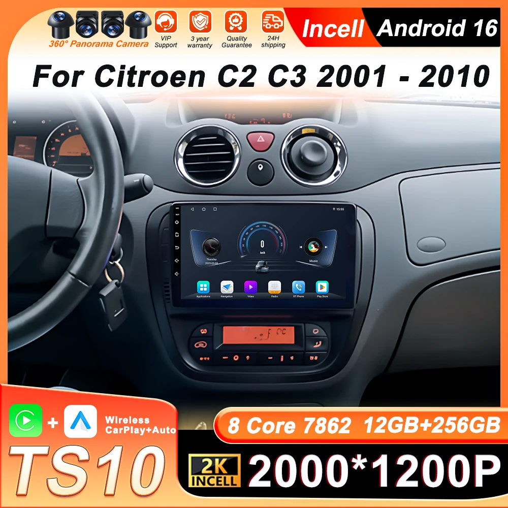 

Wireless Carplay Android Auto For Citroen C2 C3 2001 2003 -2009 2010 Android 16 Car Radio Multimedia Player 7862 Touch Screen BT