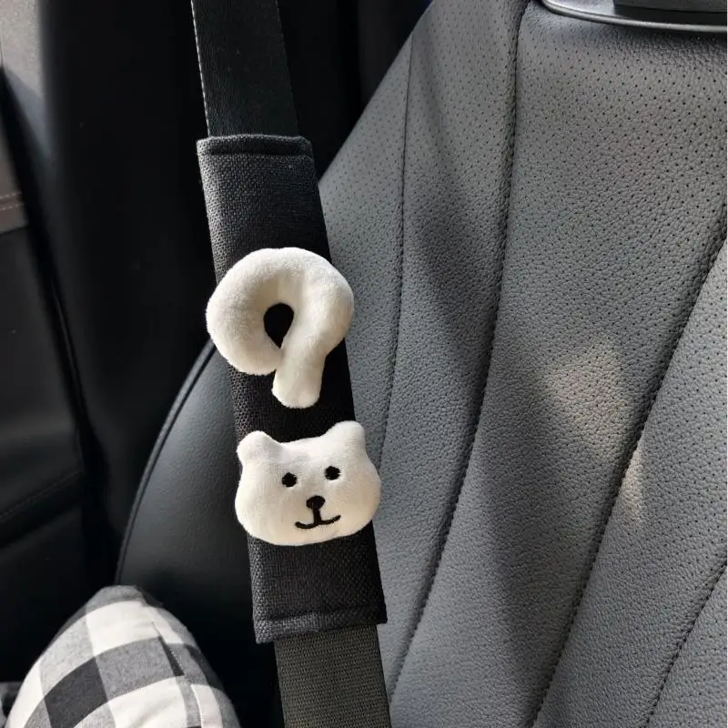 Cute Cartoon Cat Car Seat Belt Cover Non Slip Thickened Soft Plush Material Ideal For Long Driving Car Decoration Accessory