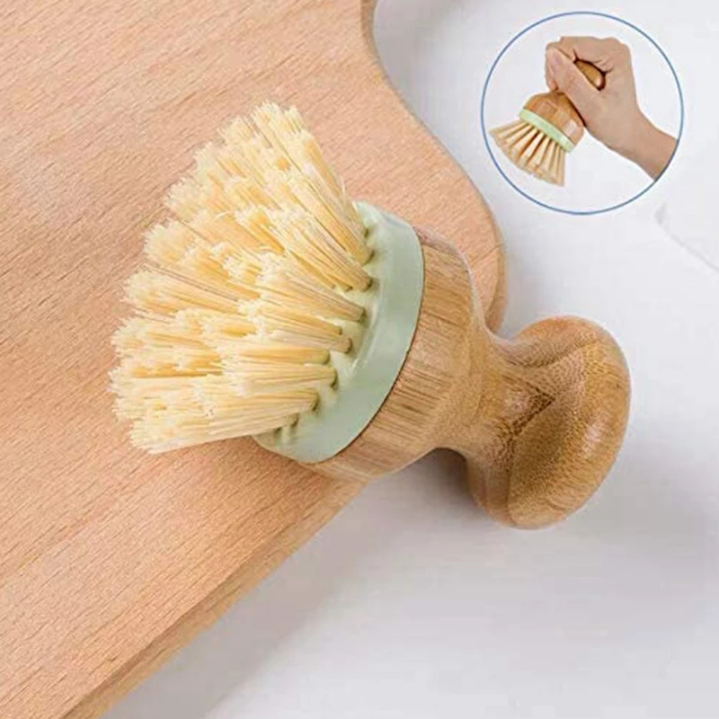 Bamboo Mini Scrub Brush, 6 Pack Natural Bamboo Stiff Bristles Wet Cleaning Scrubber, Wash Cast Iron Pots, Pans, Vegetables - For