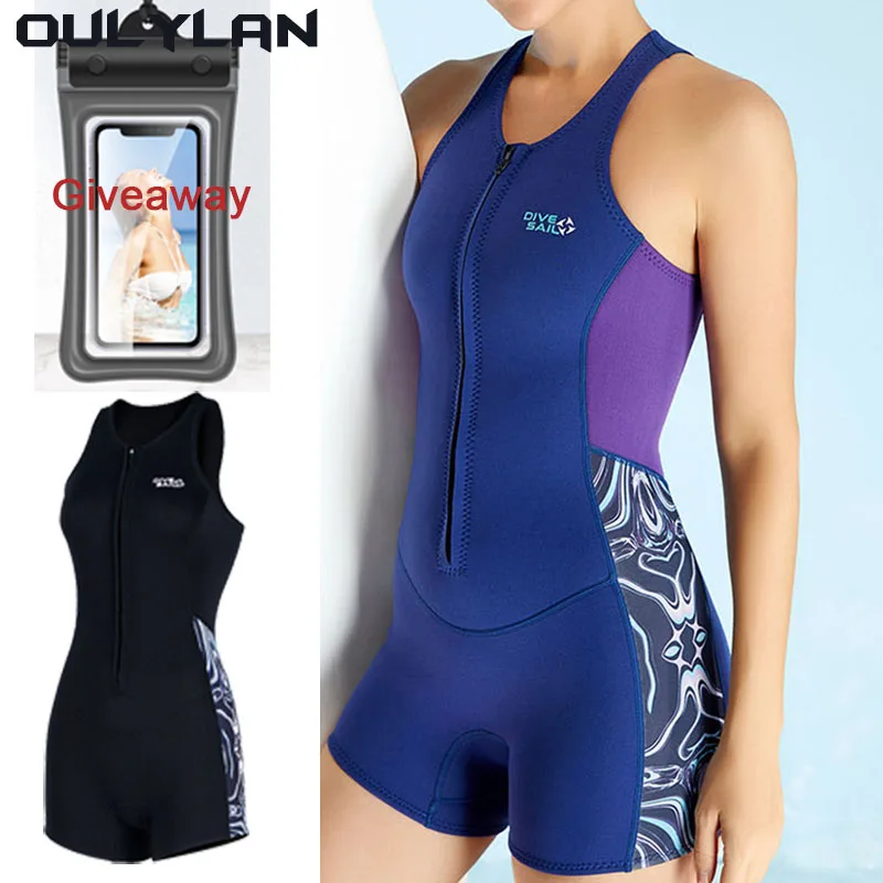 

Oulylan Female Shorty Wetsuit Surfing Swimming Beach Wear Swimming 2MM Wetsuit Women Sleeveless One Piece Swimsuit Front Zip