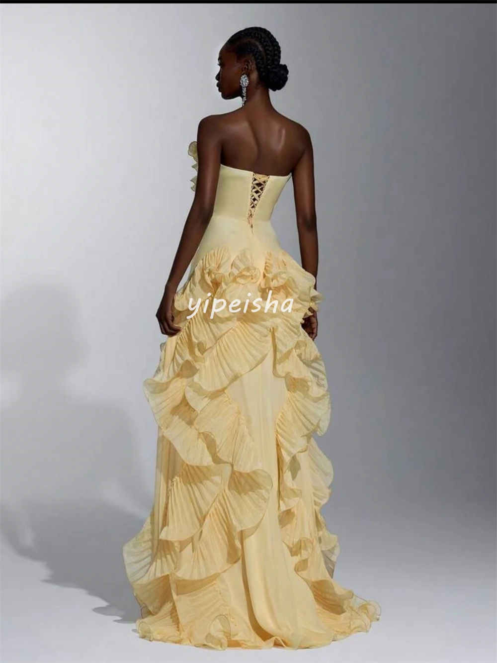 

Customized Fashion Women Jersey Ruched Pleat Straight Evening Dresses Elegant Strapless Sleeveless Floor Lenght Slit Party Gowns