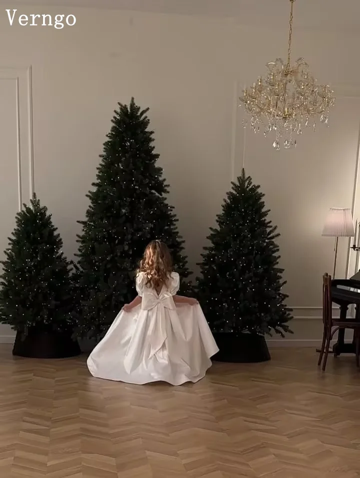 Verngo princesa marfil satén niña vestido de flores cuello redondo una línea vestidos de baile celebridad vestidos de fiesta de cumpleaños chico personalizado