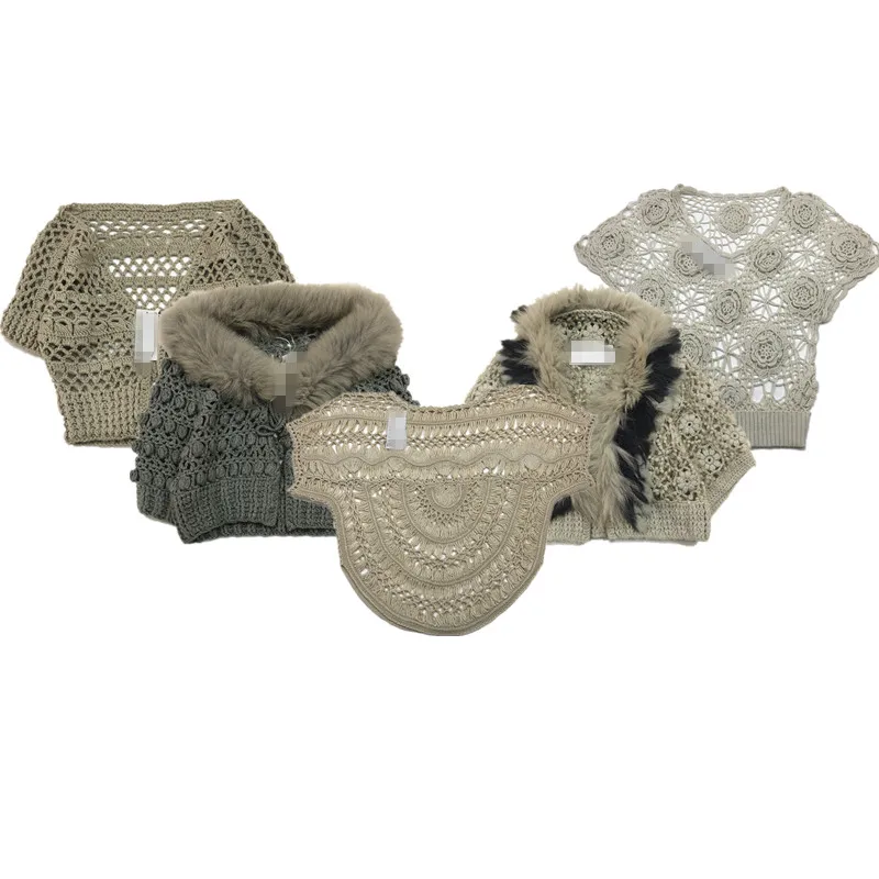 

Hanrted Vintage Knitted Double Layer Hollow out Pure Color All Seasons Luxury Floral Mixed Fiber Sweater Women's Faion