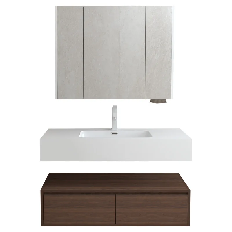 

Ceramic basin bathroom cabinet combination solid wood washbasin washbasin smart mirror cabinet wall rock slab integrated