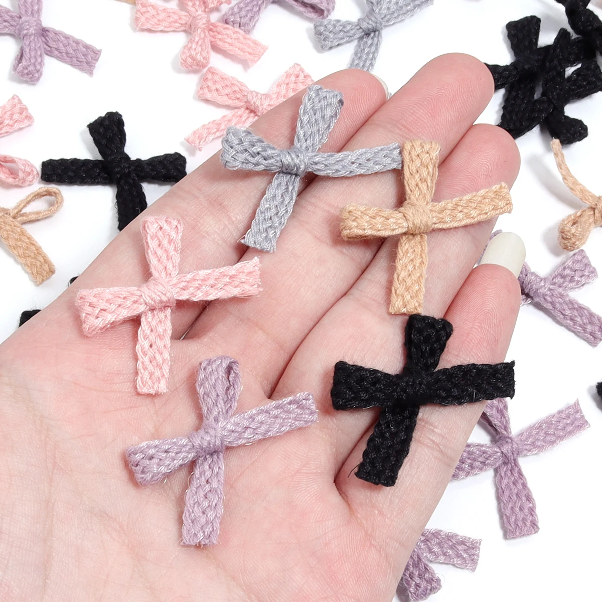 (10 Pcs/pack) 3.5*2.5cm Colored Ribbon Bows Small Size Knit Ribbon Bow Flower Craft Decoration Handwork DIY Party Decoration