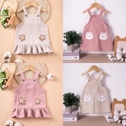 Girls Back Dress Cute Floral/Bunny Pattern Sleeveless Knee-length Dresses Children's Daily Casual Dresses 0-5Y