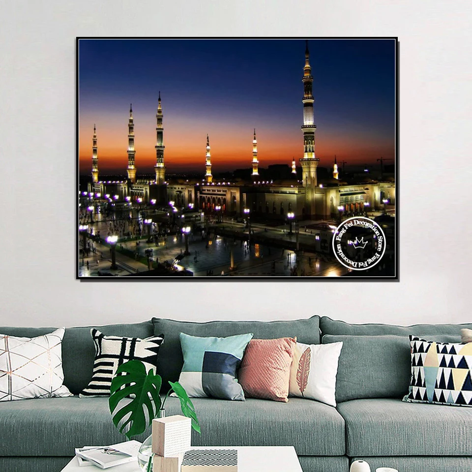 Islam Madina Mosque Landscape Diamond Painting Muslim Religious Architecture Cross Stitch Embroidery Picture Mosaic Home Decor