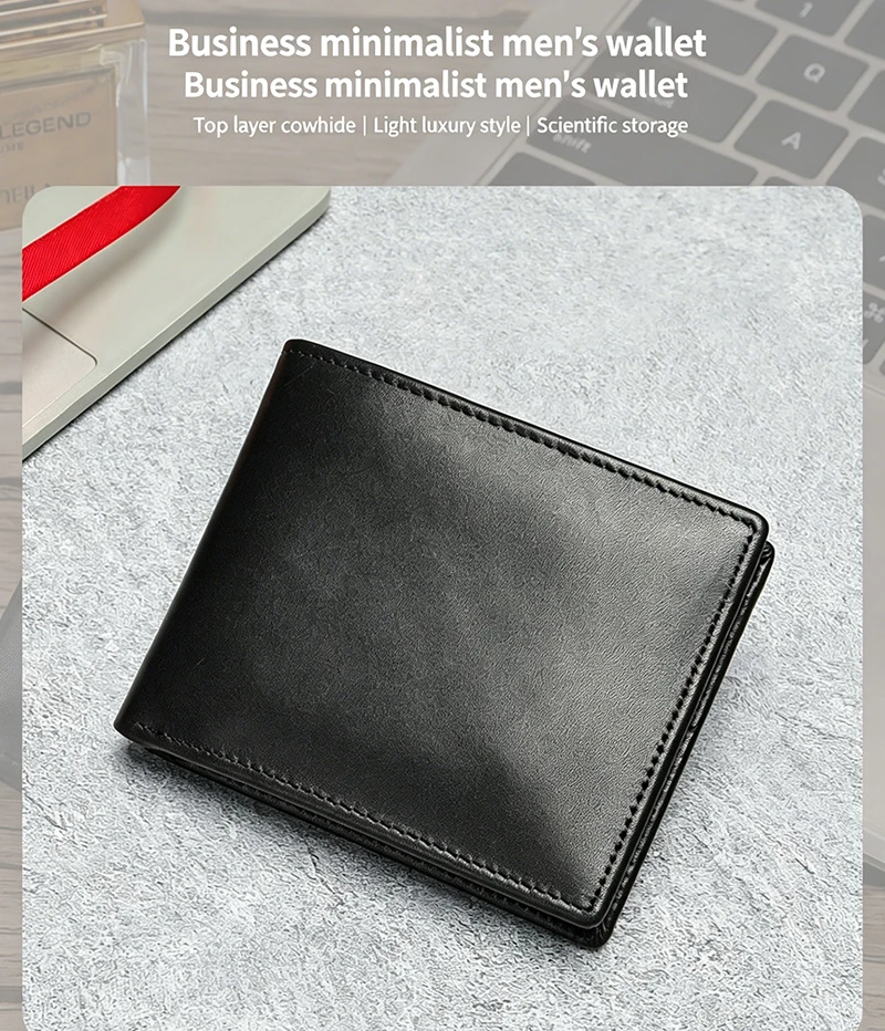 Herren Kurze Bifold-Geldbörse 100% Oberste Rindslederschicht Handgefertigte Lässige Männer-Geldbörse Modische Münz- und Kartenbörse – Detail 1