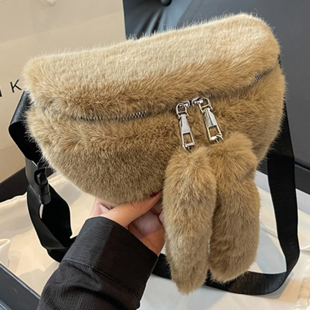 Women Winter Fluffy Fanny Pack Fashion Plush Waist Bag Designer Banana Purse Luxury Belt Bag Large Shoulder Crossbody Chest Bags