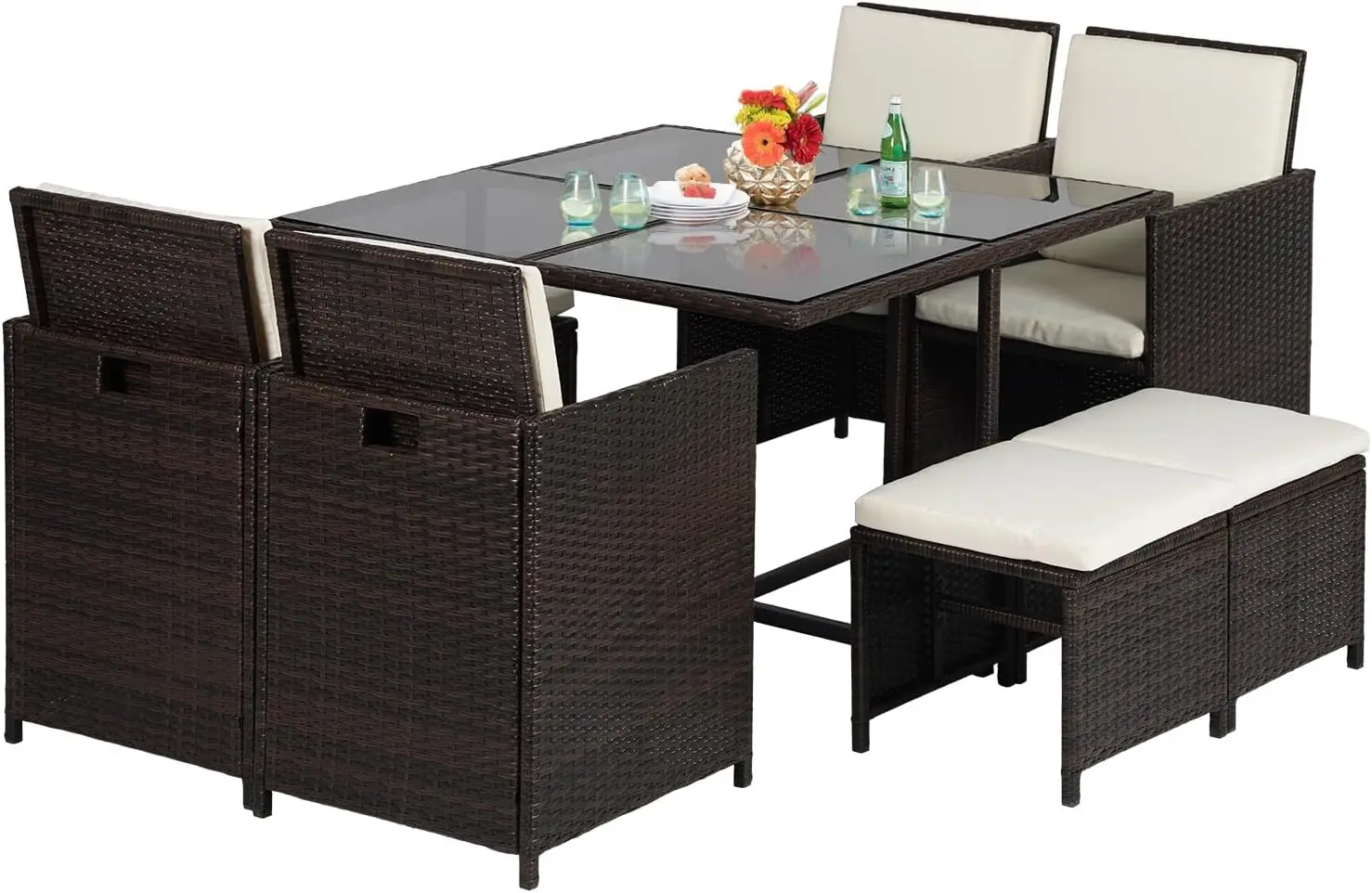 Outdoor Patio Furniture Set 9 Pieces Patio Dining Sets Space Saving Wicker Furniture with 4 Rattan Chairs