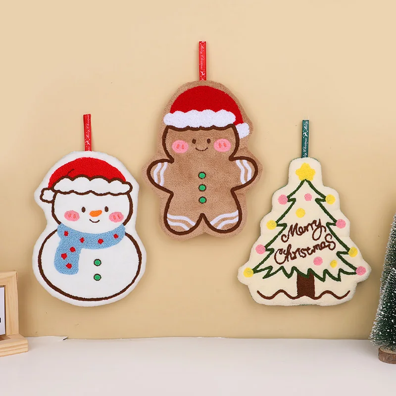

Christmas Hand Towel Cartoon Snowman Wipe Cloth Absorbent Kitchen Cleaning Rag Christmas Handkerchief Xmas Decor