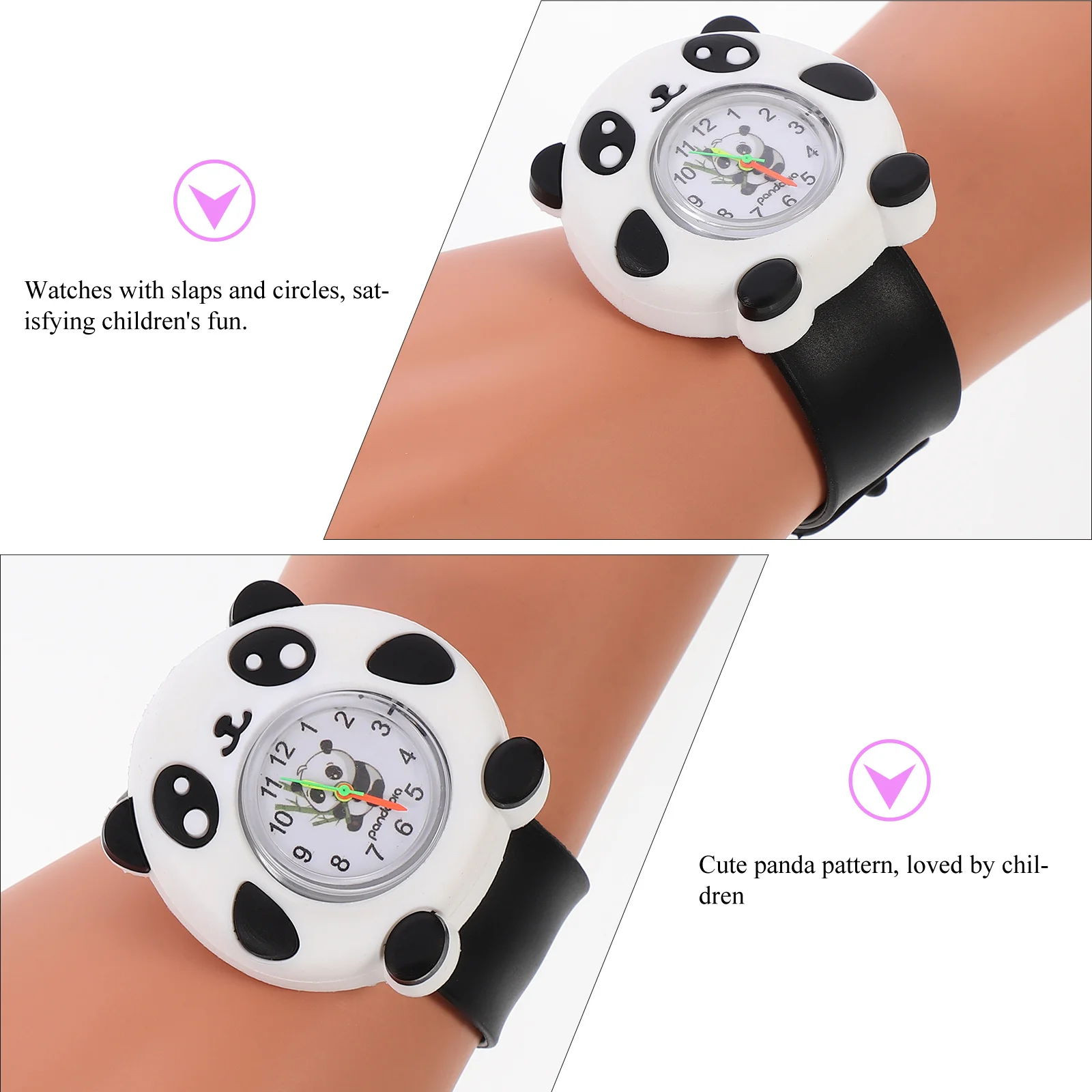 2Pcs Wristwatch Cute Panda Design Silicone Watch for Durable Waterproof Educational Gift for and