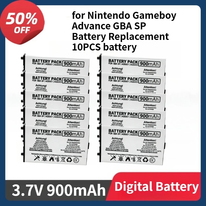 

Rechargeable Battery Pack for Nintendo Gameboy Advance GBA SP Battery Replacement 10PCS 3.7V 900mAh Battery