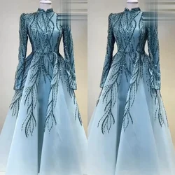 Customized Sparkle Intricate High Collar Ball Gown Celebrity Beading Paillette / Sequins Floor Length Organza Evening Exquisite