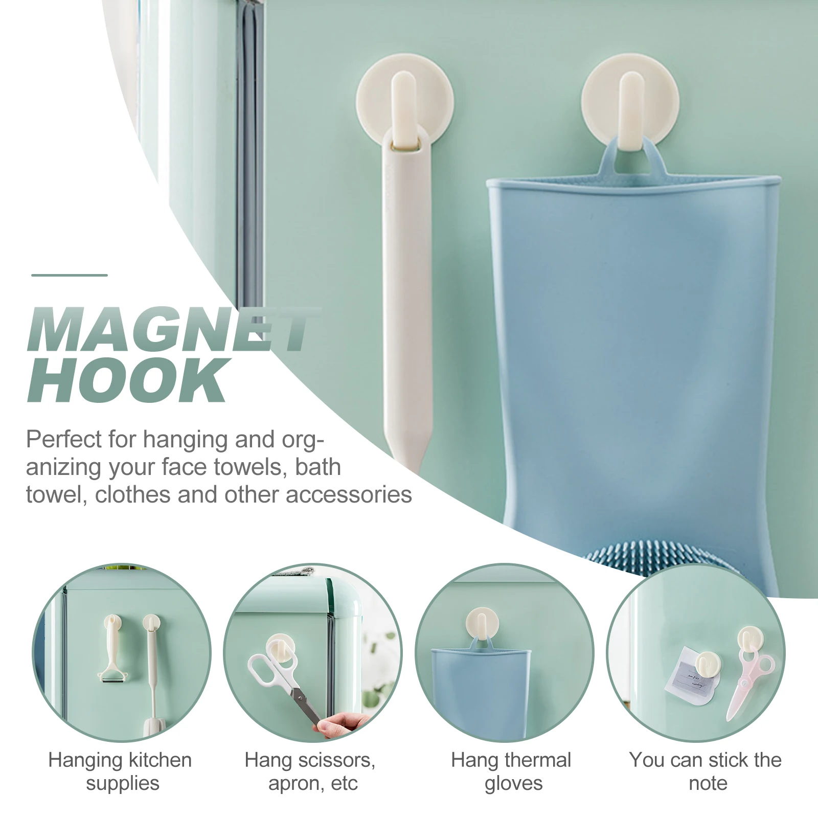 

2pcs Magnetic Hooks Creative Design Strong Adhesive Refrigerator Hooks Kitchen Bath Towel Hanger Space Saving Organizer White