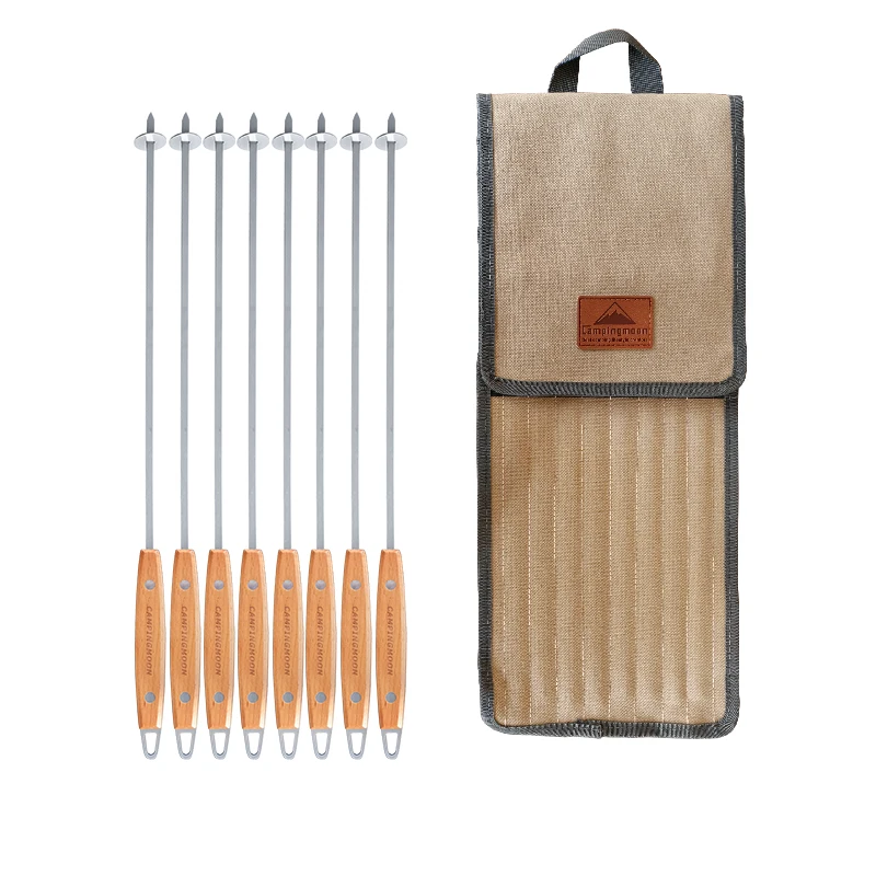 

Сумка для хранения принадлежностей для барбекю CAMPINGMOON с 8 деревянными ручками и плоскими шампурами из нержавеющей стали 304