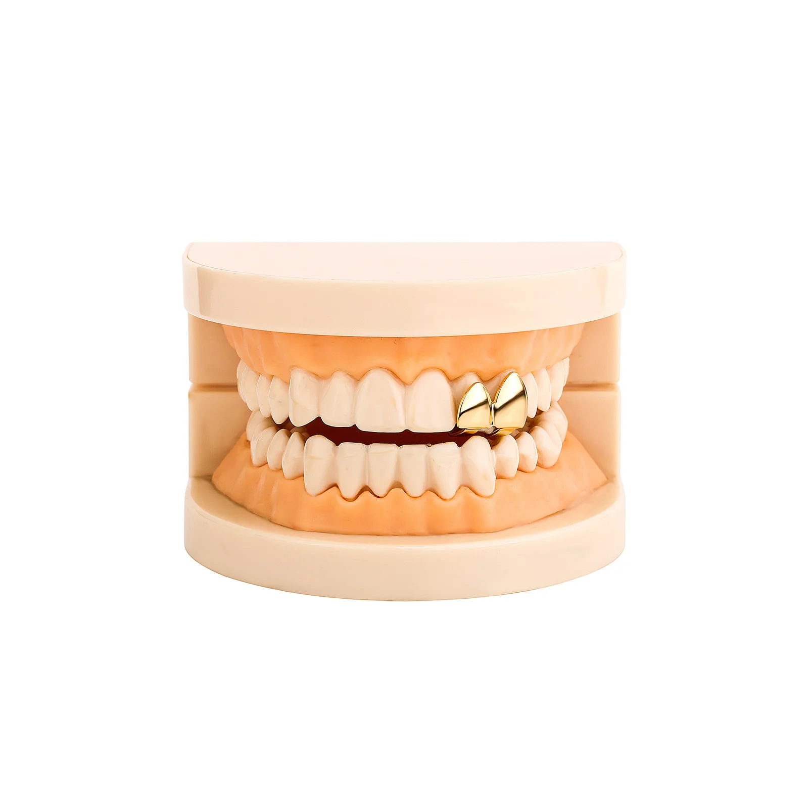 TOPGRILLZ Double Glossy Teeth Grillz Gold Silver Color Tooth Caps Fangs Dental Grills For Women Men Jewelry Cosplay Halloween