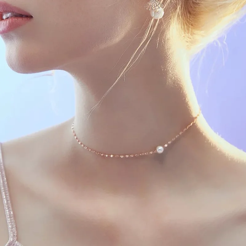 Trendy Small Pearl Choker Necklaces for Women Sparkling Elegant Clavicle Necklace Jewelry Wedding Gift