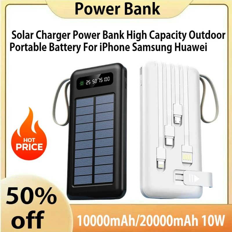 

20000mAh Solar Charger Power Bank High Capacity Outdoor Portable Battery For iPhone Samsung Huawei