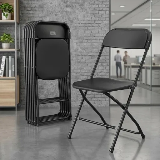 

10 Pack Black Plastic Folding Chair, Heavy Duty Steel Frame 350lb Capacity, Stackable Portable
