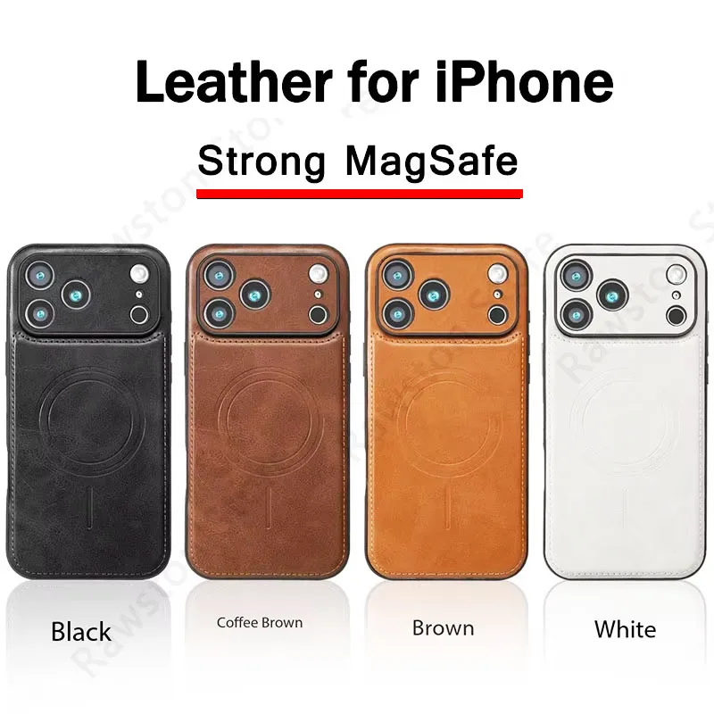 Luksusowe, wytrzymałe etui z magnetycznym zamknięciem, wykonane ze skóry, do Apple iPhone 18, 17 Pro Max, 16, 15, 14 Plus, 13, 12, 18 Pro – bezprzewodowe, odporne na wstrząsy, z funkcją MagSafe. — zdjęcie produktu 6