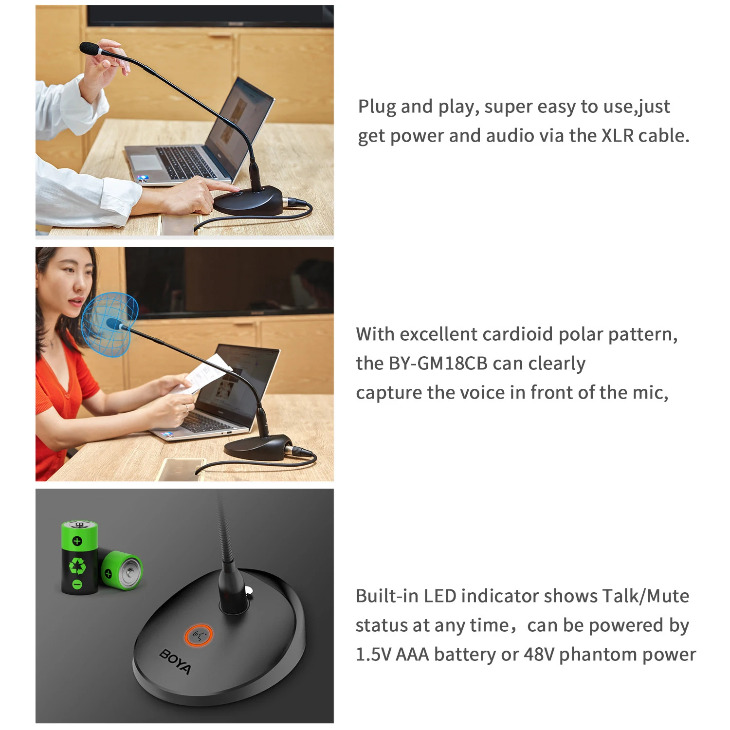 BOYA BY-GM18CB Để Bàn Họp Hội Nghị Cổ Ngỗng Micro Thu Âm Condenser Với Kết Nối XLR Cho Video Hội Nghị Trực Tuyến