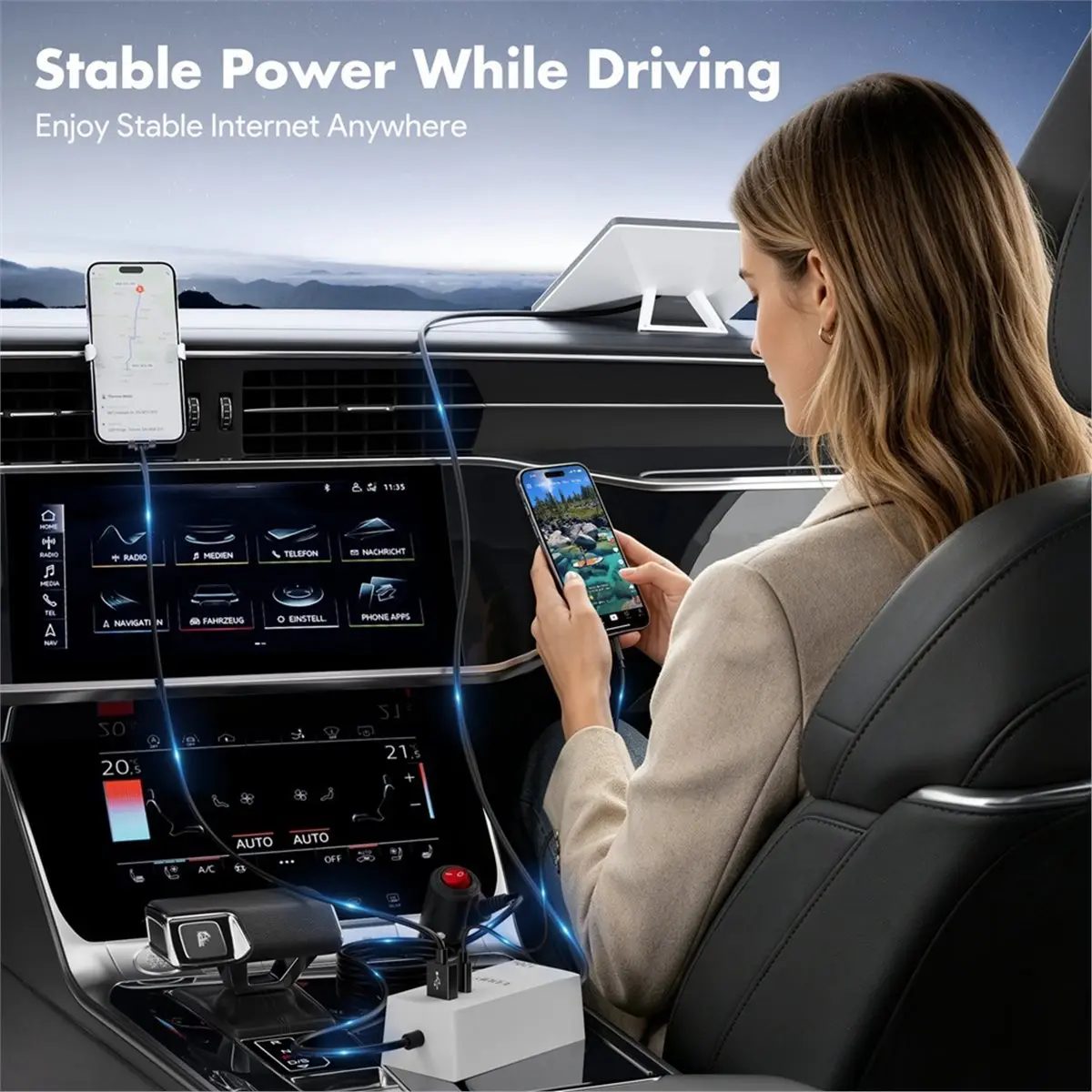 【Universal】 EDUP for Starlink Mini 36V Car Adapter 120W USB-A USB-C 3 in 1 Mini Voltage Step Up Cord 36V 1.67A Output 12V-36V In