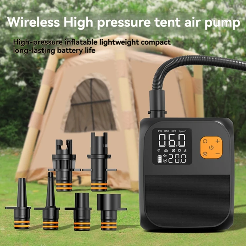 2023 Hot-Portable Paddle Board Pump 25PSI High Pressure Electric Air Compressor Pump With 6 Nozzles For Inflatable Boat Black