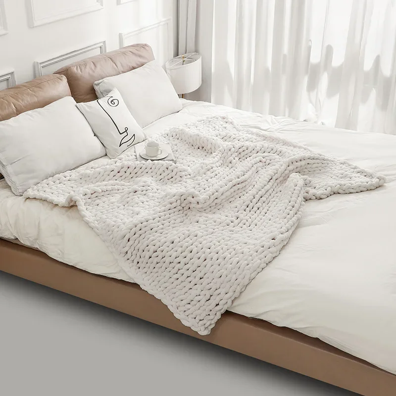 Luxury Soft Chenille Braided Blanket Leisure Solid Color Hand-Woven Air Conditioning Blankets 1Pc 127X152Cm Office Nap Shawl