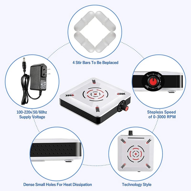 3X Magnetic Stirrer 6.5Inch Stir Plate 2500RPM Speed Stirrer Machine With Stir Bars UK Plug