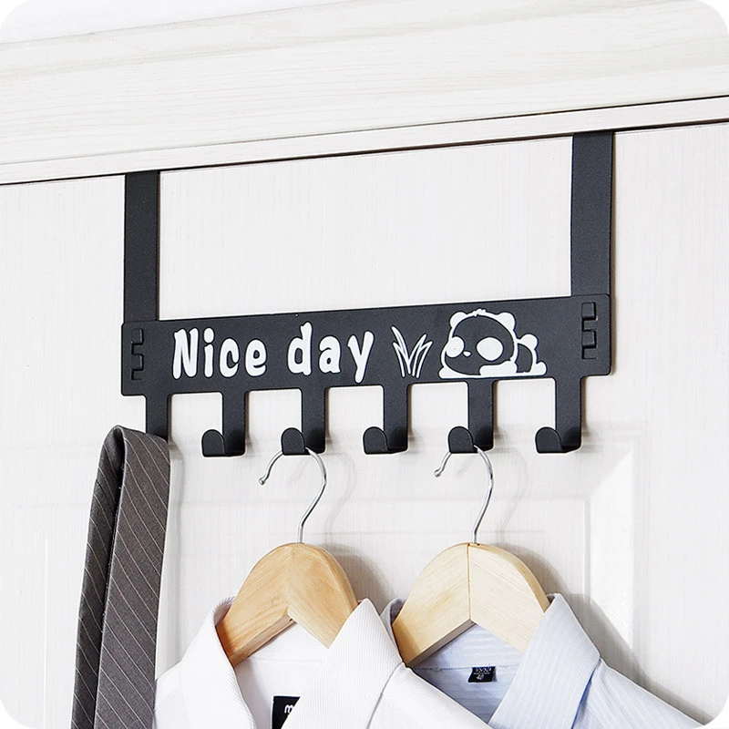 

6-Cavity Door Behind Hooks Hanging Clothes Rack Wall-Mounted Panda Coat Hat Towel Hanger Bag Key Storage Holder Home Accessories