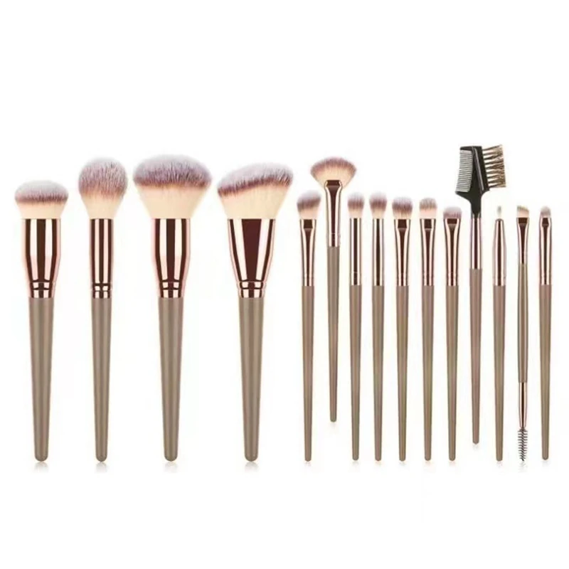 Champagne Gold Full Makeup Brush Set, escova de pó solto, escova de sobrancelha, 15pcs