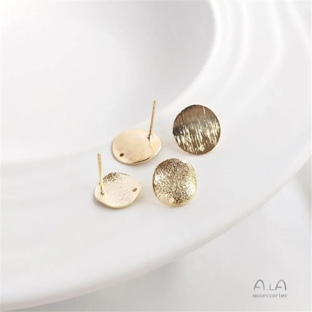 14K Gold Plated Concave and convex round piece with lifting hole frosted wire ear stud DIY handmade accessories