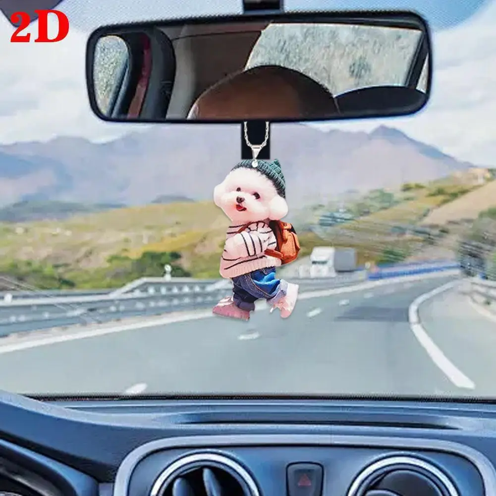 

2D Creative Puppy Man Backpack Rearview Mirrors Pendant Car Hanging Ornaments Car Decoration Accessories Gifts for Women Me P8B9