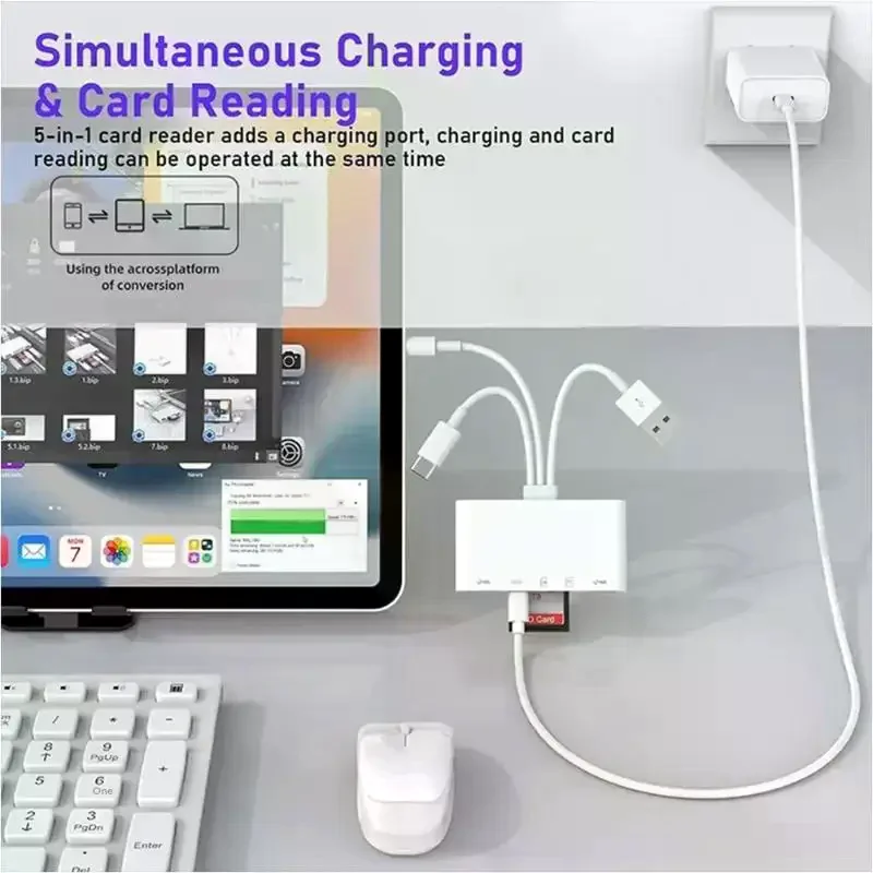 Multi Port Adapter Phone To USB TF Card Reader Charging Splitter Hub For Mobile Phone Data Transfer Daily Office Use