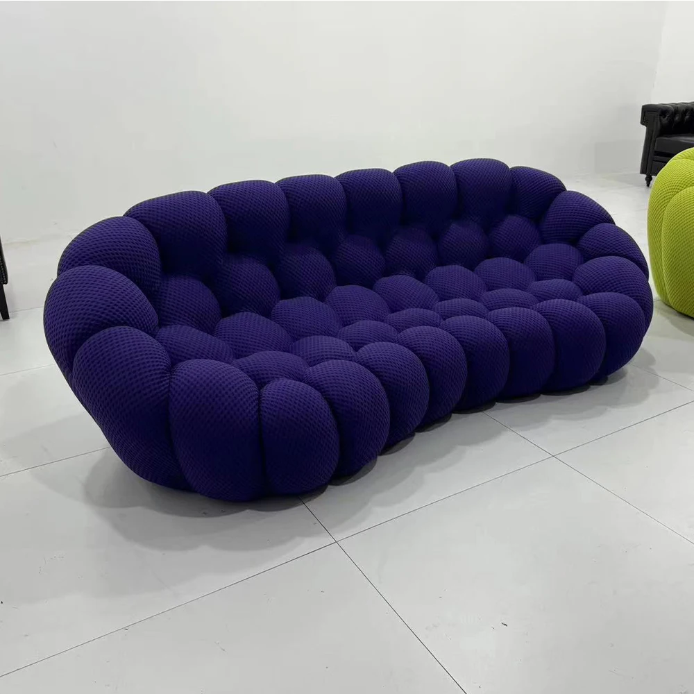 Linlamlim Bubble Curved Sofa Stylish Fabric Designer Couch Fluffy Cloth Sofa Set Modular Football Sofa for Living Room Furniture