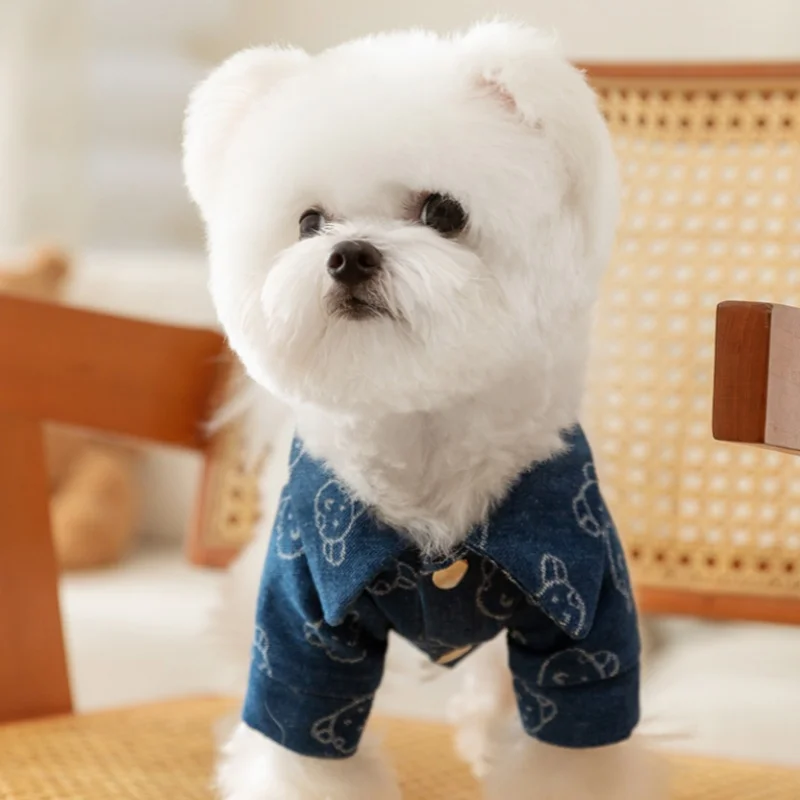 Winter Pet Dog Clothes Denim Dog Shirt Luxury Print Puppy Coat Warm Soft Cat Shirt Pet Jacket Chihuahua Apparel Yorkies Costumes
