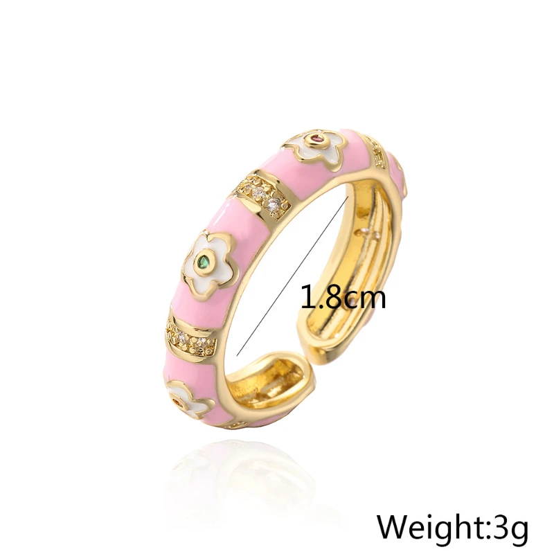 Bohemia Zircon Floral Finger Rings for Women Enamel Color Adjustable Opening Rings Geometric Rings Female Jewelry Gifts